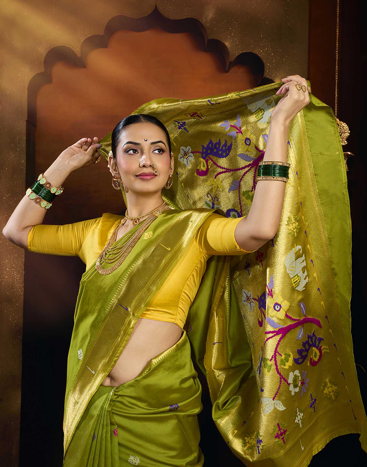 Parrot Green Silk Woven Paithani Saree