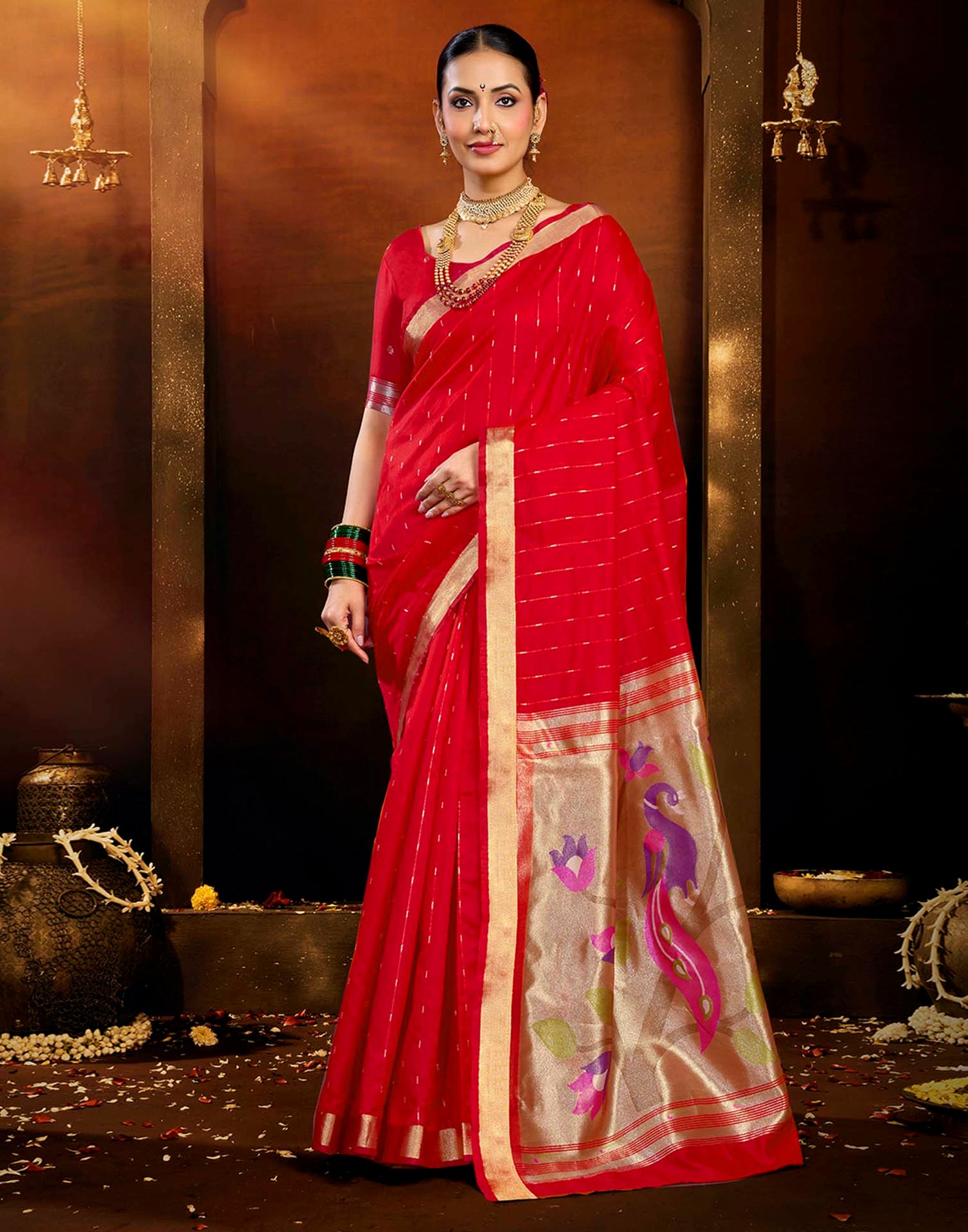 Red Silk Woven Paithani Saree