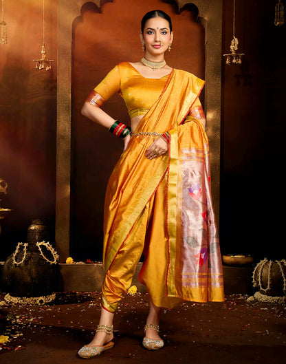 Yellow Silk Woven Paithani Saree