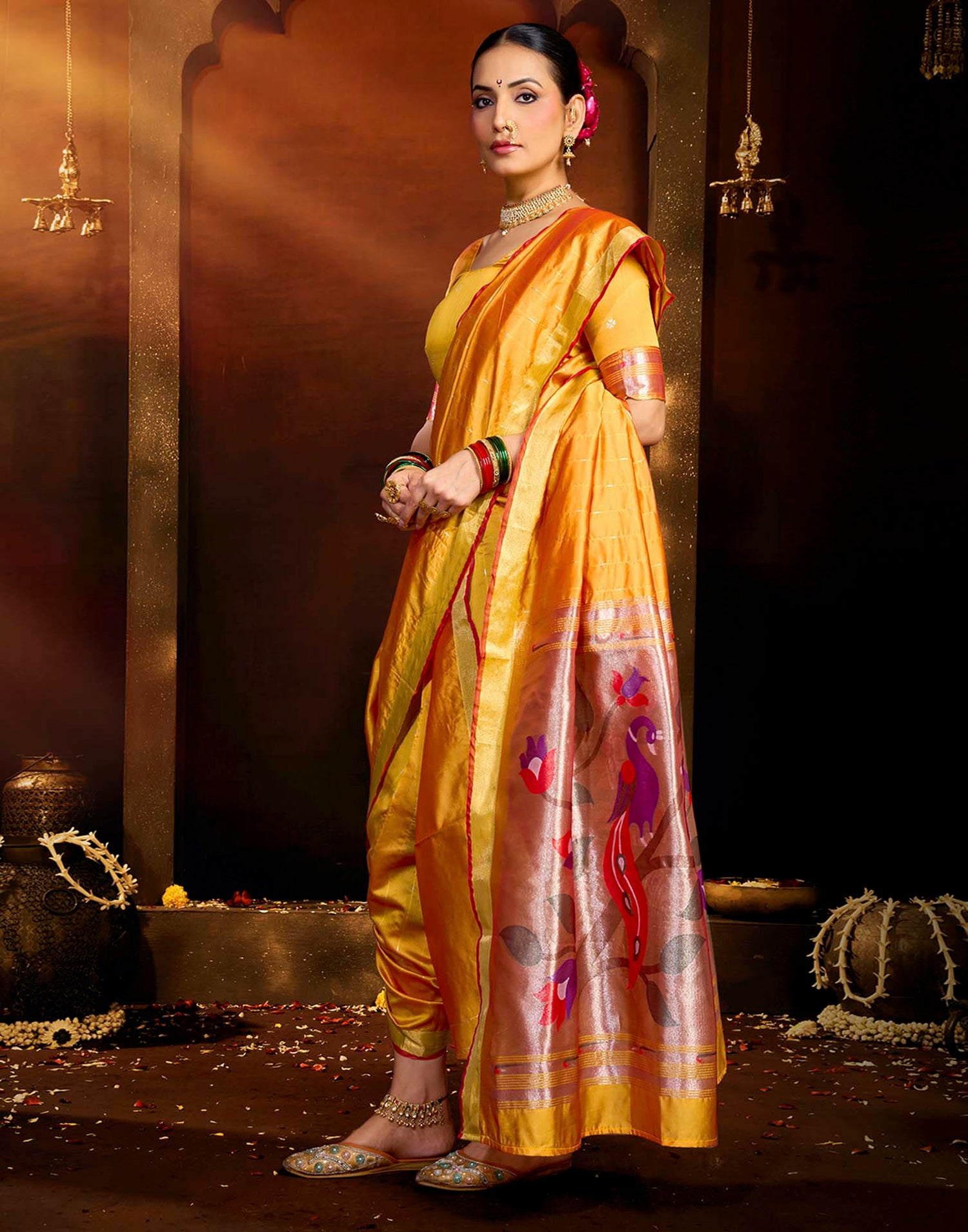 Yellow Silk Woven Paithani Saree