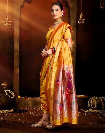Yellow Silk Woven Paithani Saree