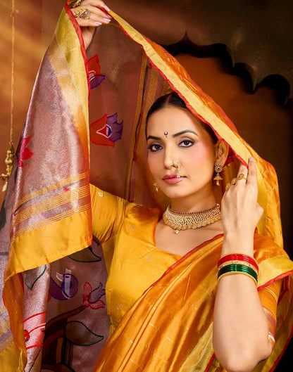 Yellow Silk Woven Paithani Saree