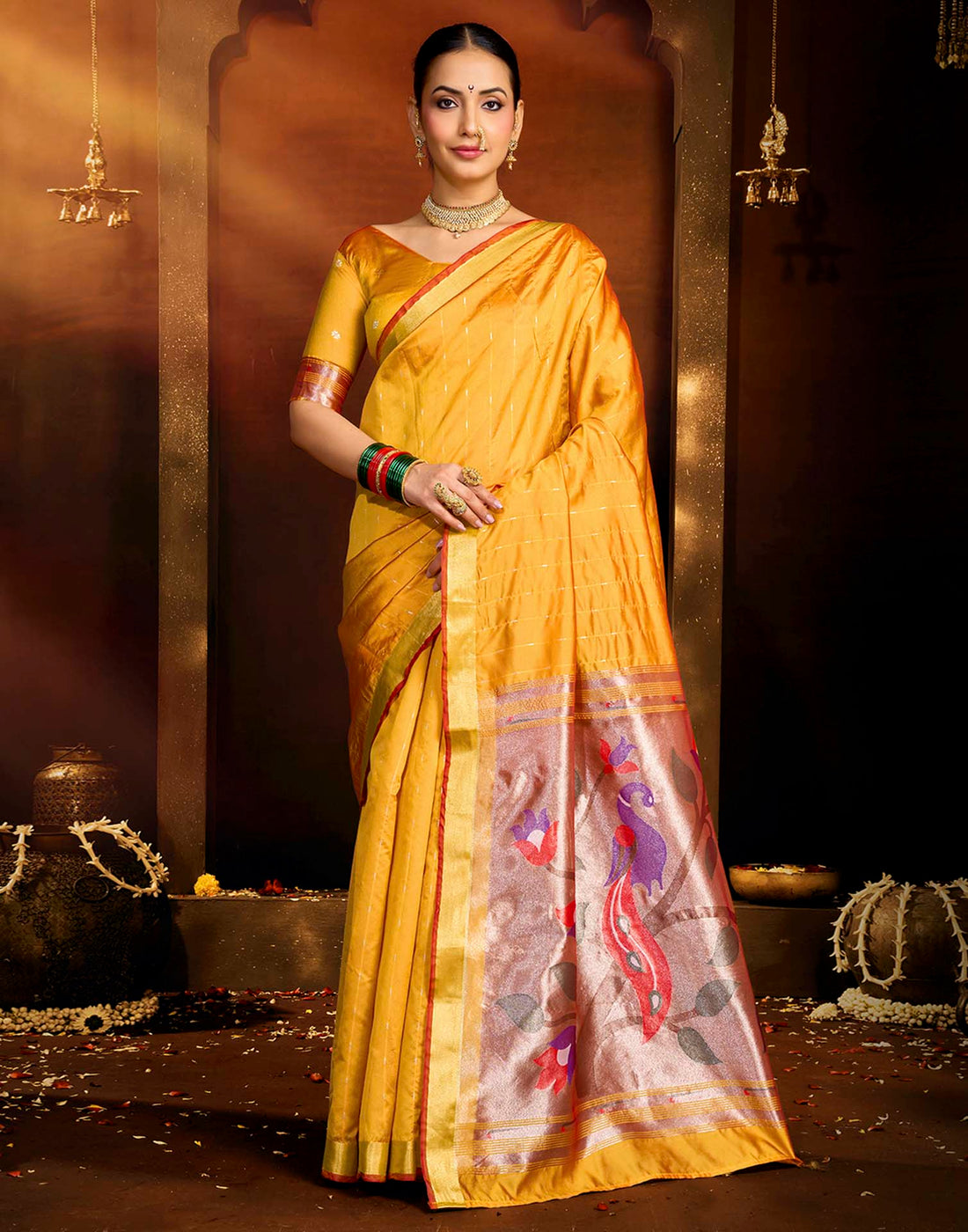 Yellow Silk Woven Paithani Saree