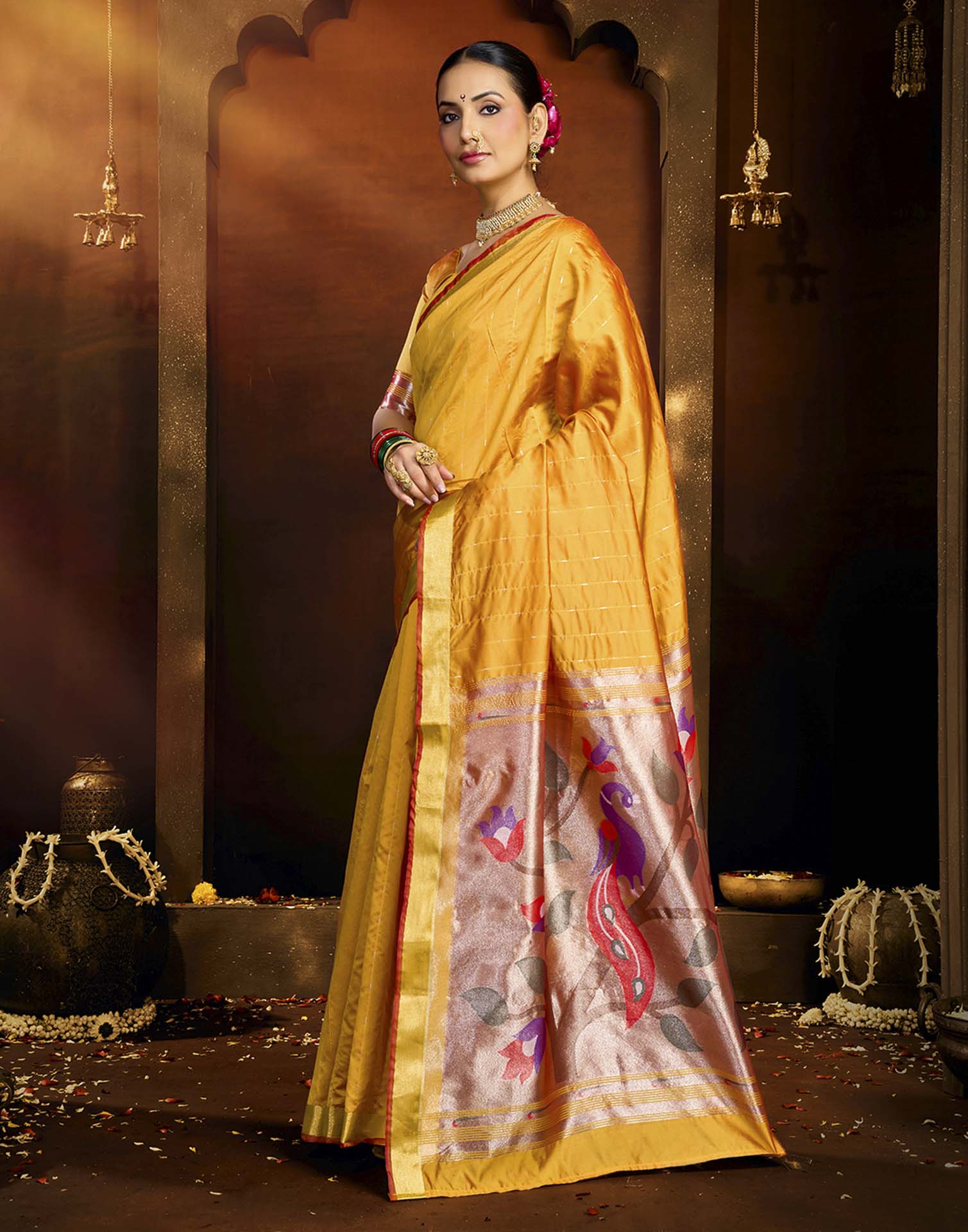 Yellow Silk Woven Paithani Saree