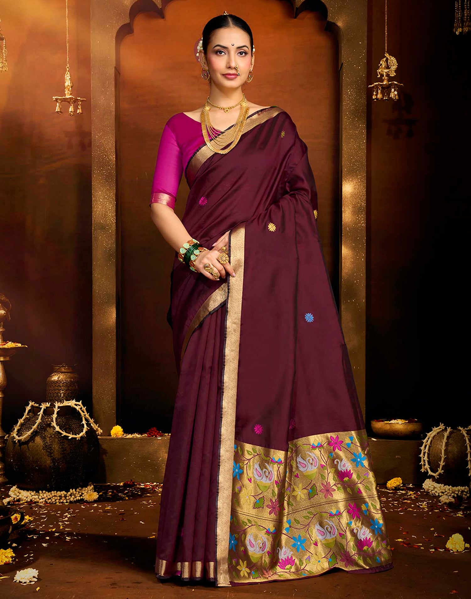 Maroon Silk Woven Paithani Saree