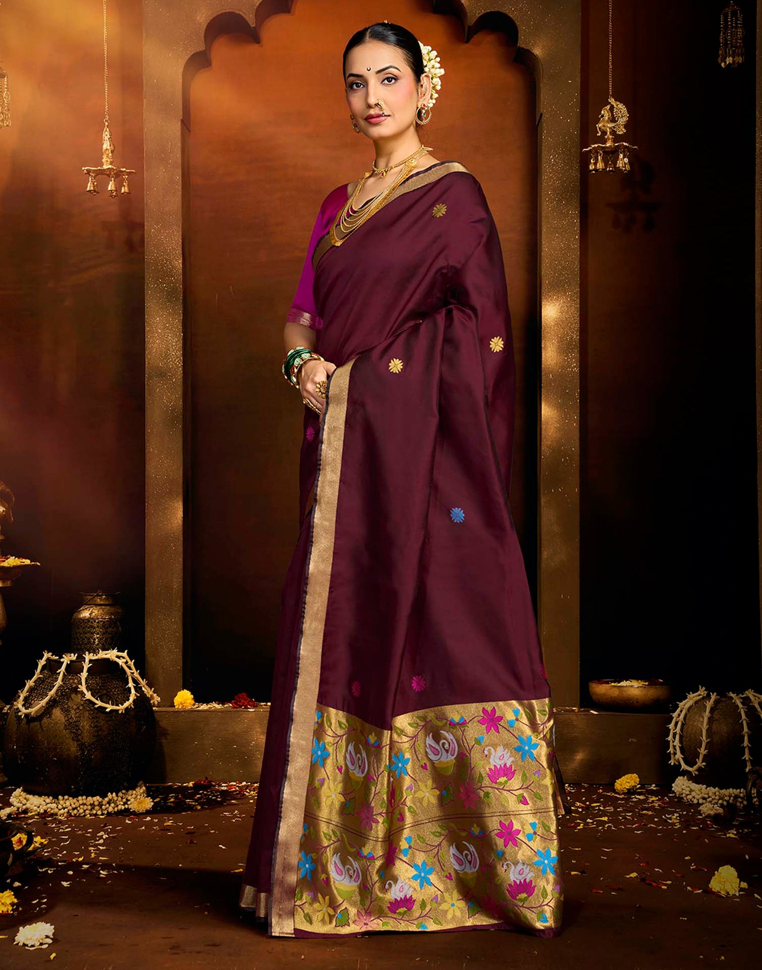 Maroon Silk Woven Paithani Saree