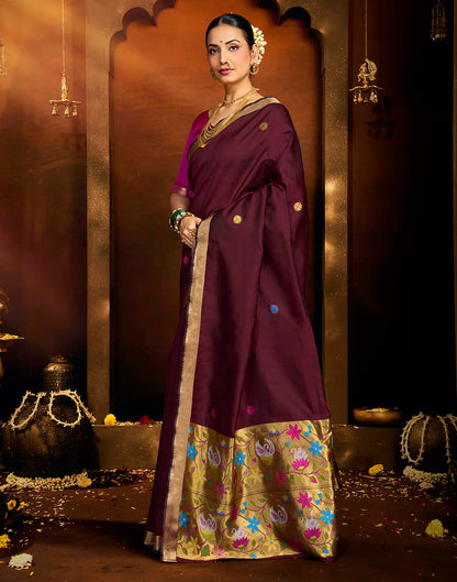 Maroon Silk Woven Paithani Saree