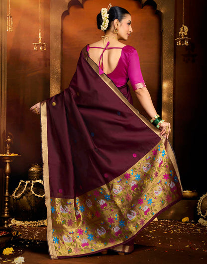 Maroon Silk Woven Paithani Saree