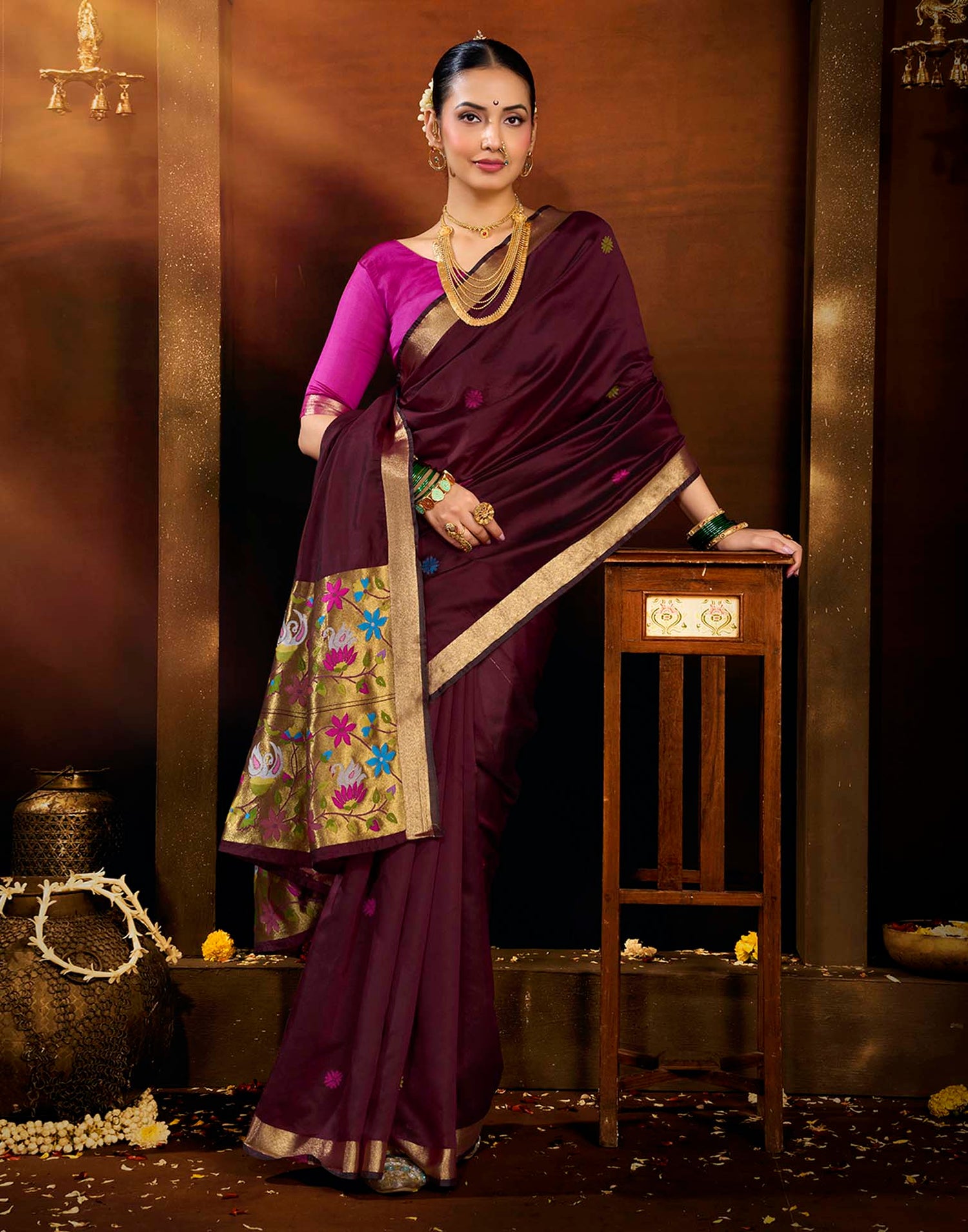 Maroon Silk Woven Paithani Saree