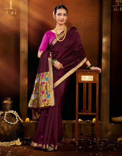 Maroon Silk Woven Paithani Saree