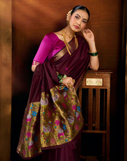 Maroon Silk Woven Paithani Saree