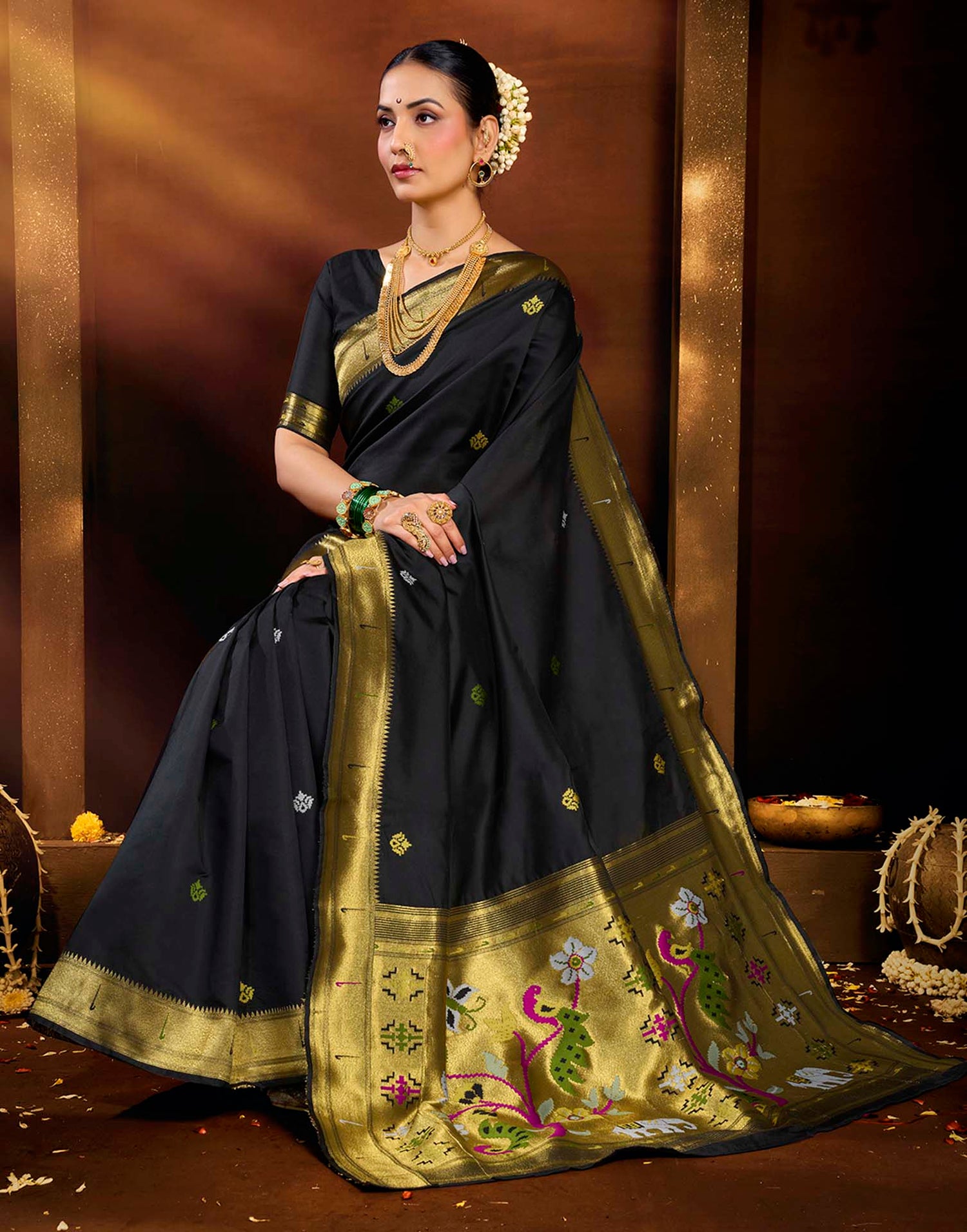 Black Silk Woven Paithani Saree