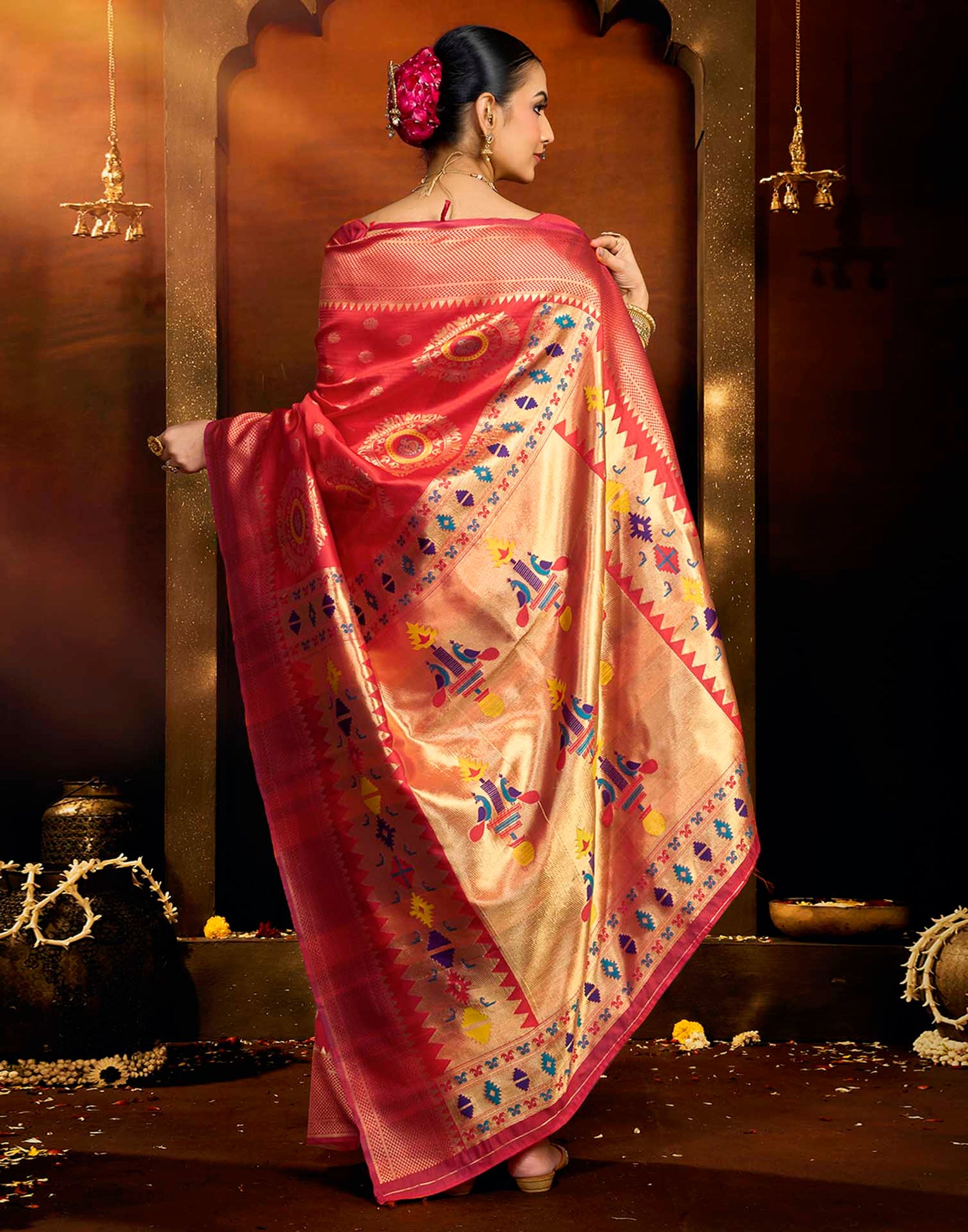 Orange Silk Woven Paithani Saree