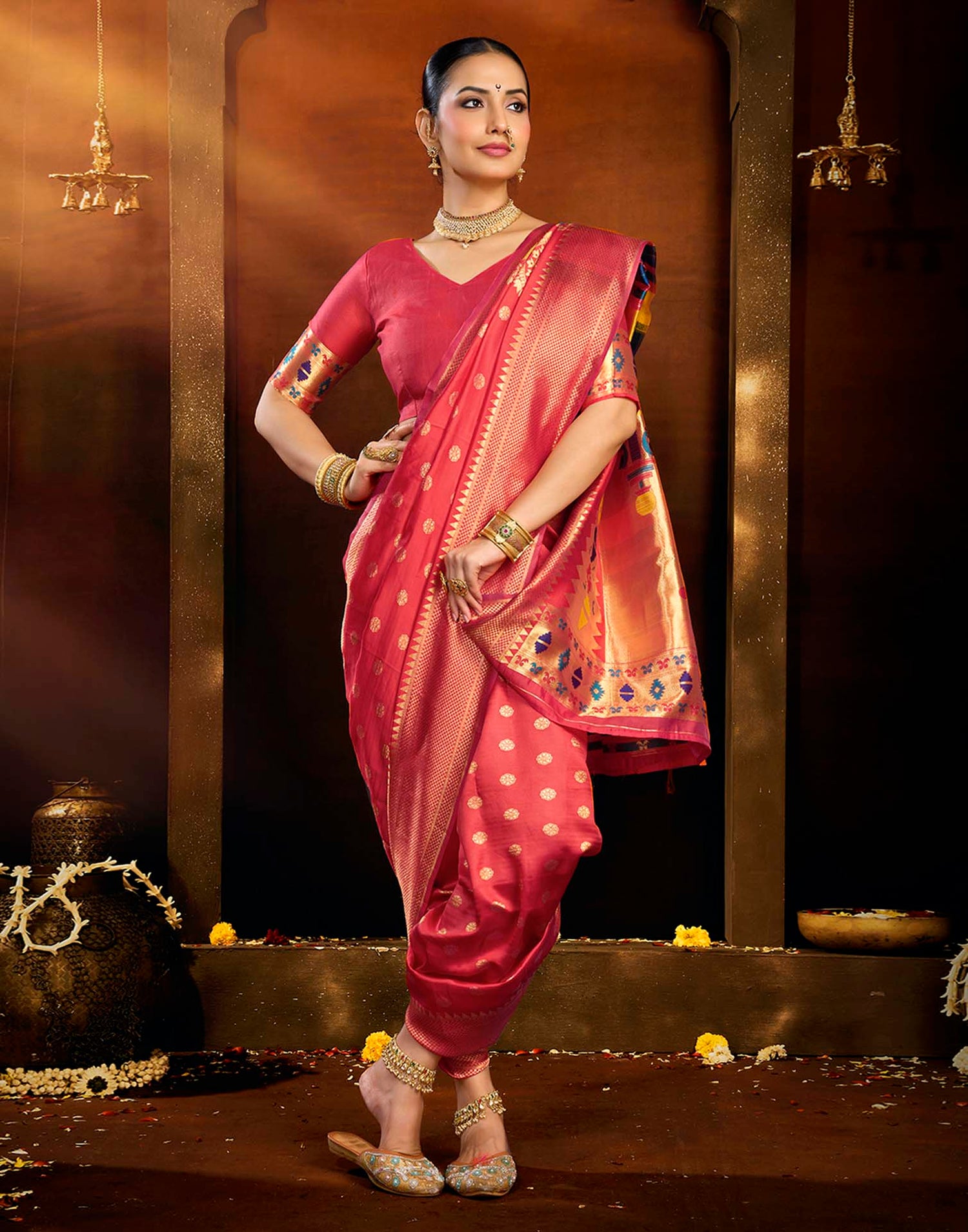 Orange Silk Woven Paithani Saree