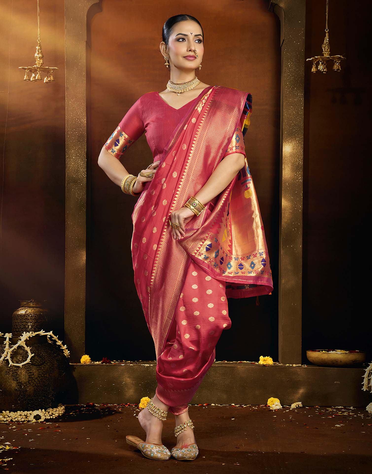 Orange Silk Woven Paithani Saree