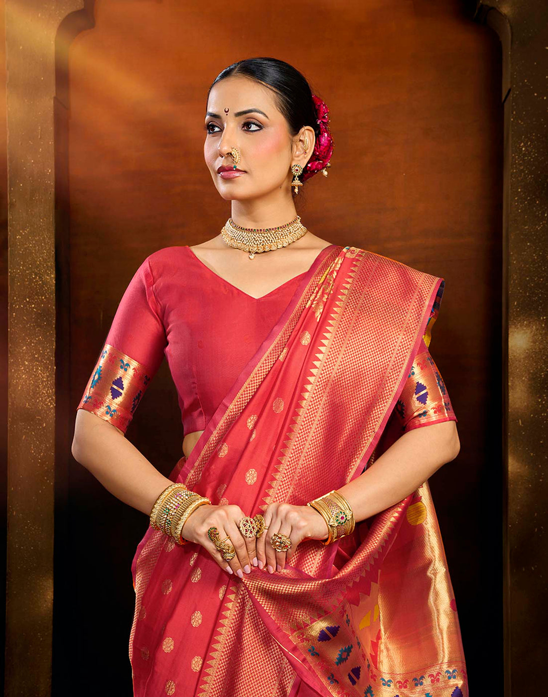 Orange Silk Woven Paithani Saree