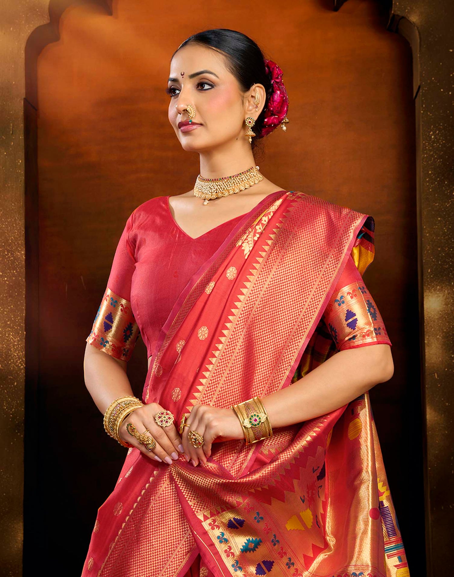 Orange Silk Woven Paithani Saree