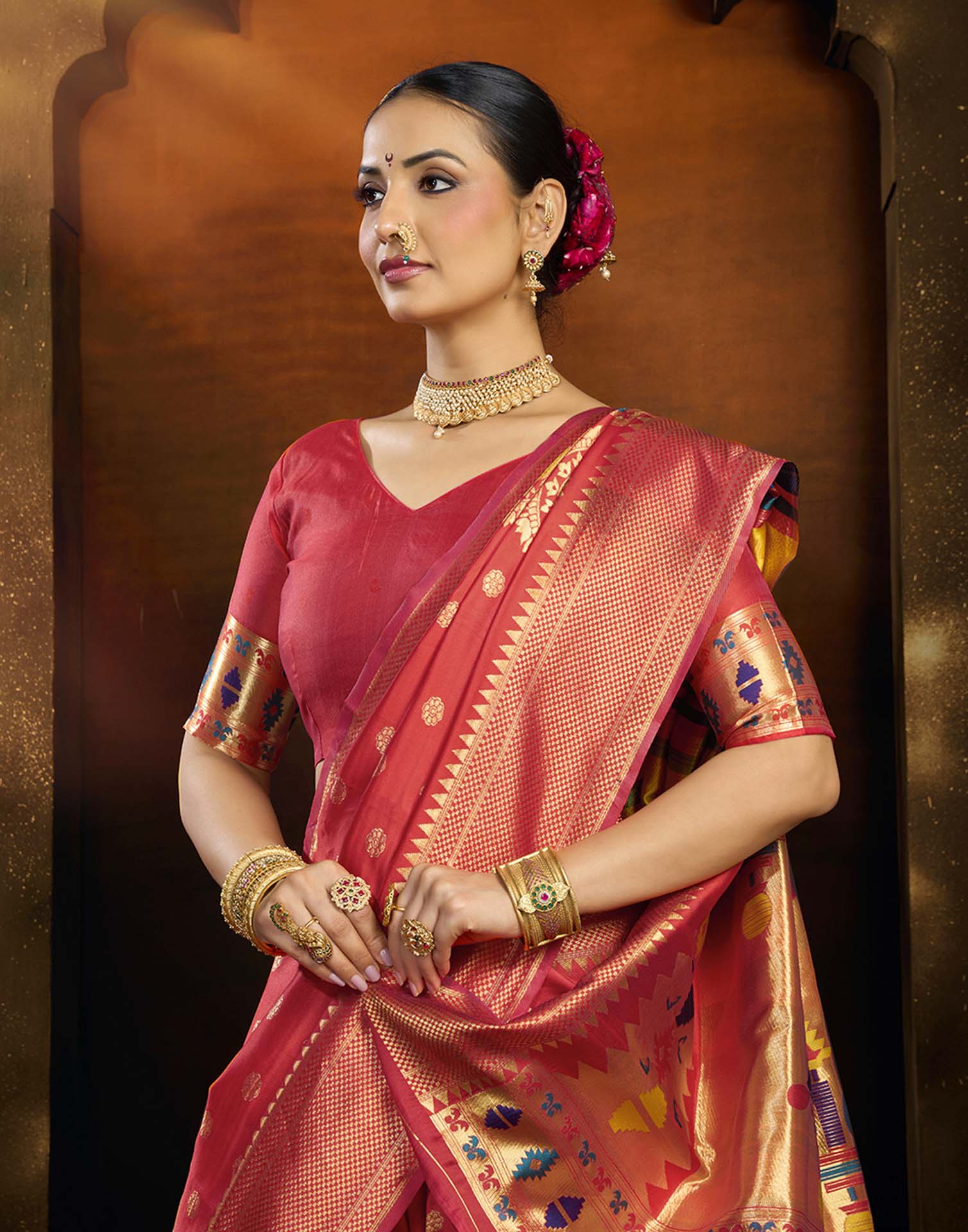 Orange Silk Woven Paithani Saree