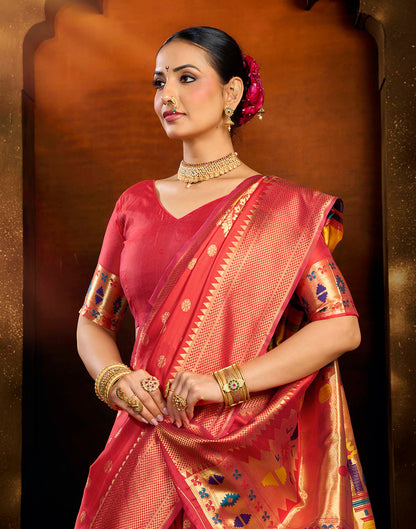 Orange Silk Woven Paithani Saree
