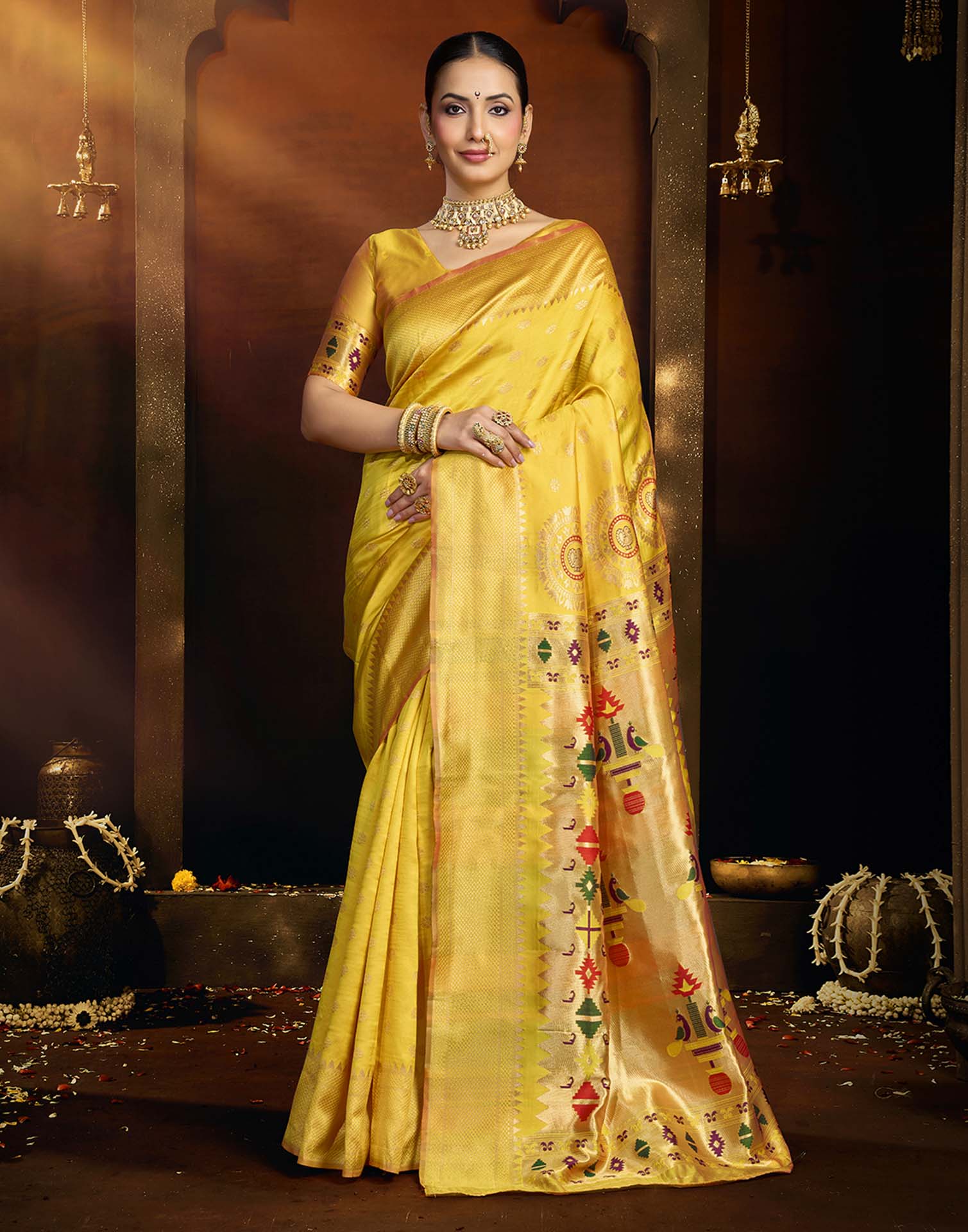 Yellow Silk Woven Paithani Saree