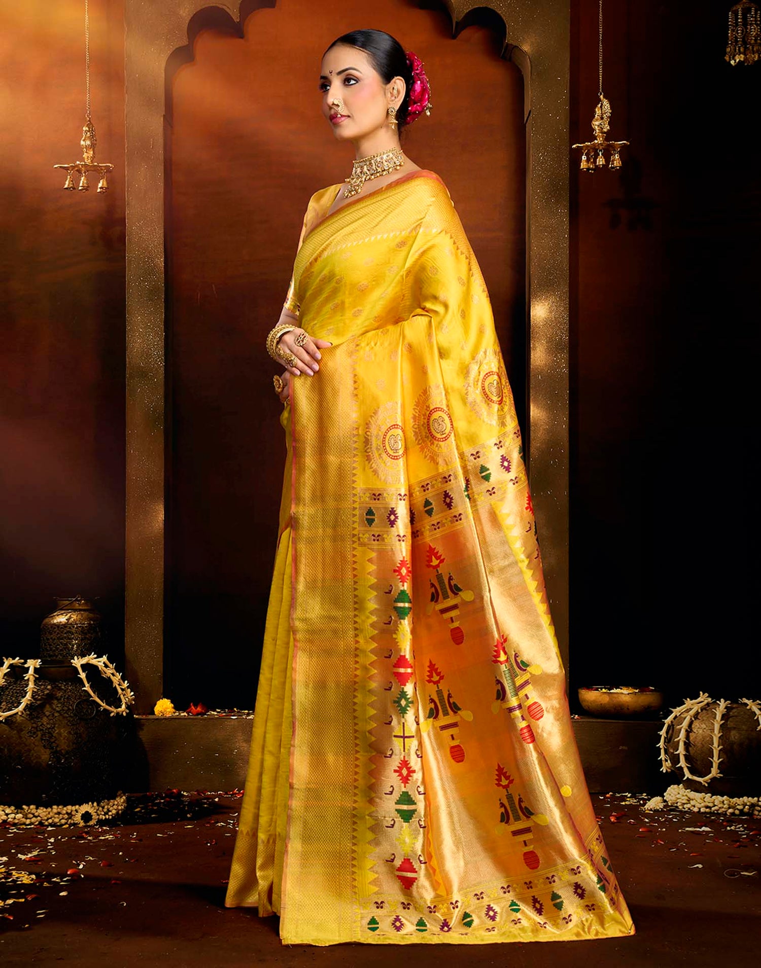 Yellow Silk Woven Paithani Saree