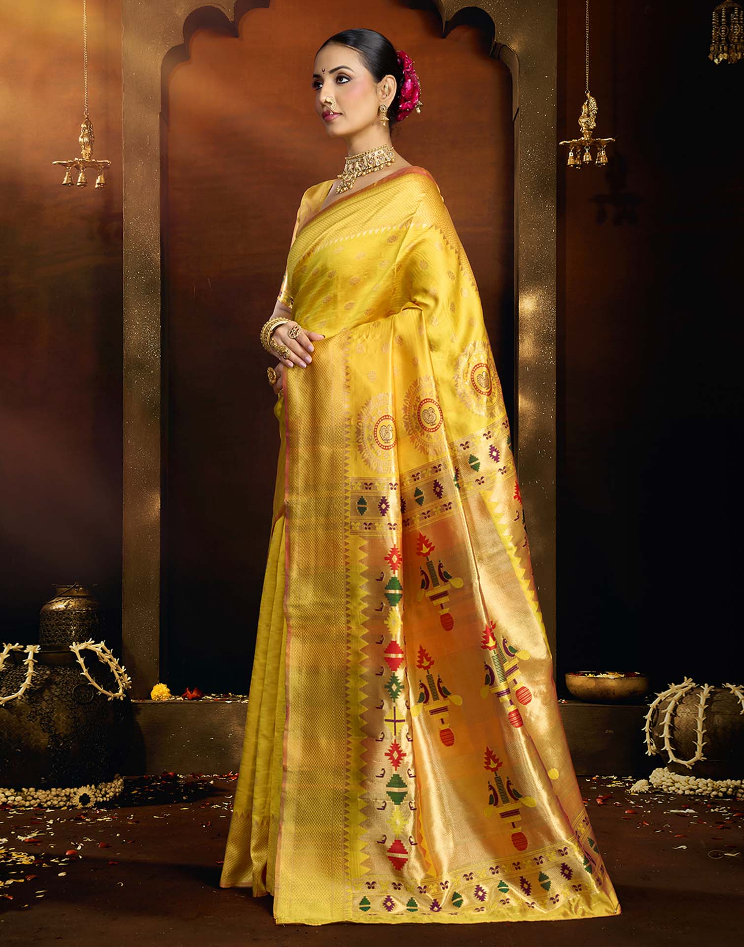 Yellow Silk Woven Paithani Saree
