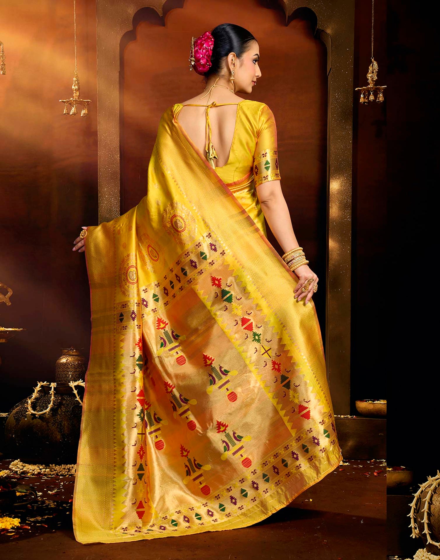 Yellow Silk Woven Paithani Saree
