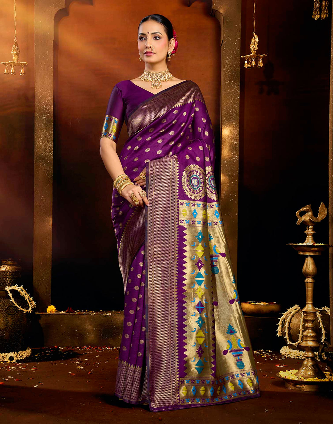 Purple Silk Woven Paithani Saree