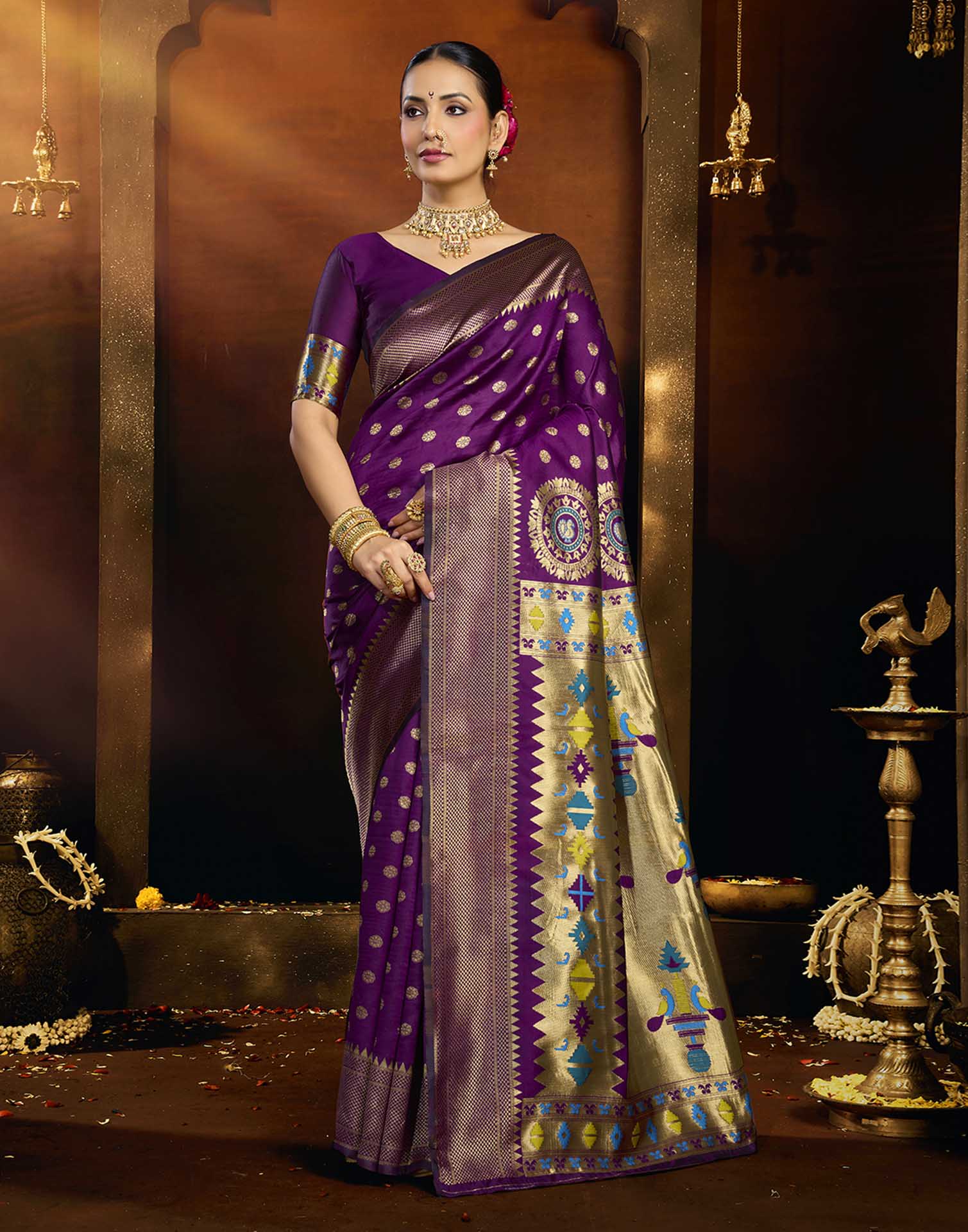 Purple Silk Woven Paithani Saree