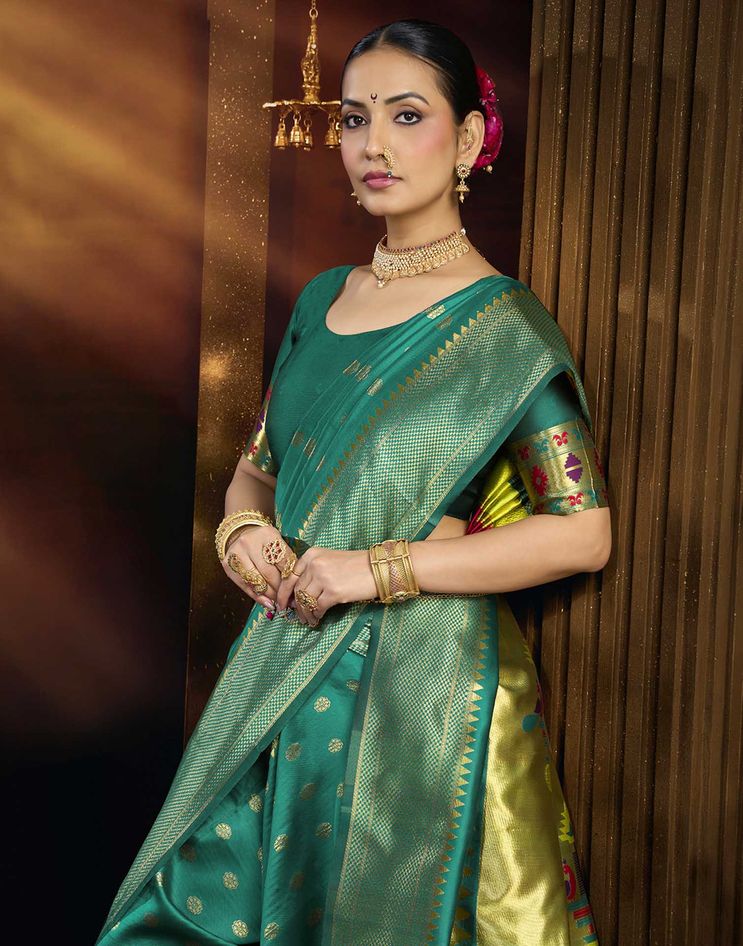 Rama Blue Silk Woven Paithani Saree