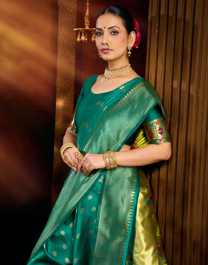 Rama Blue Silk Woven Paithani Saree
