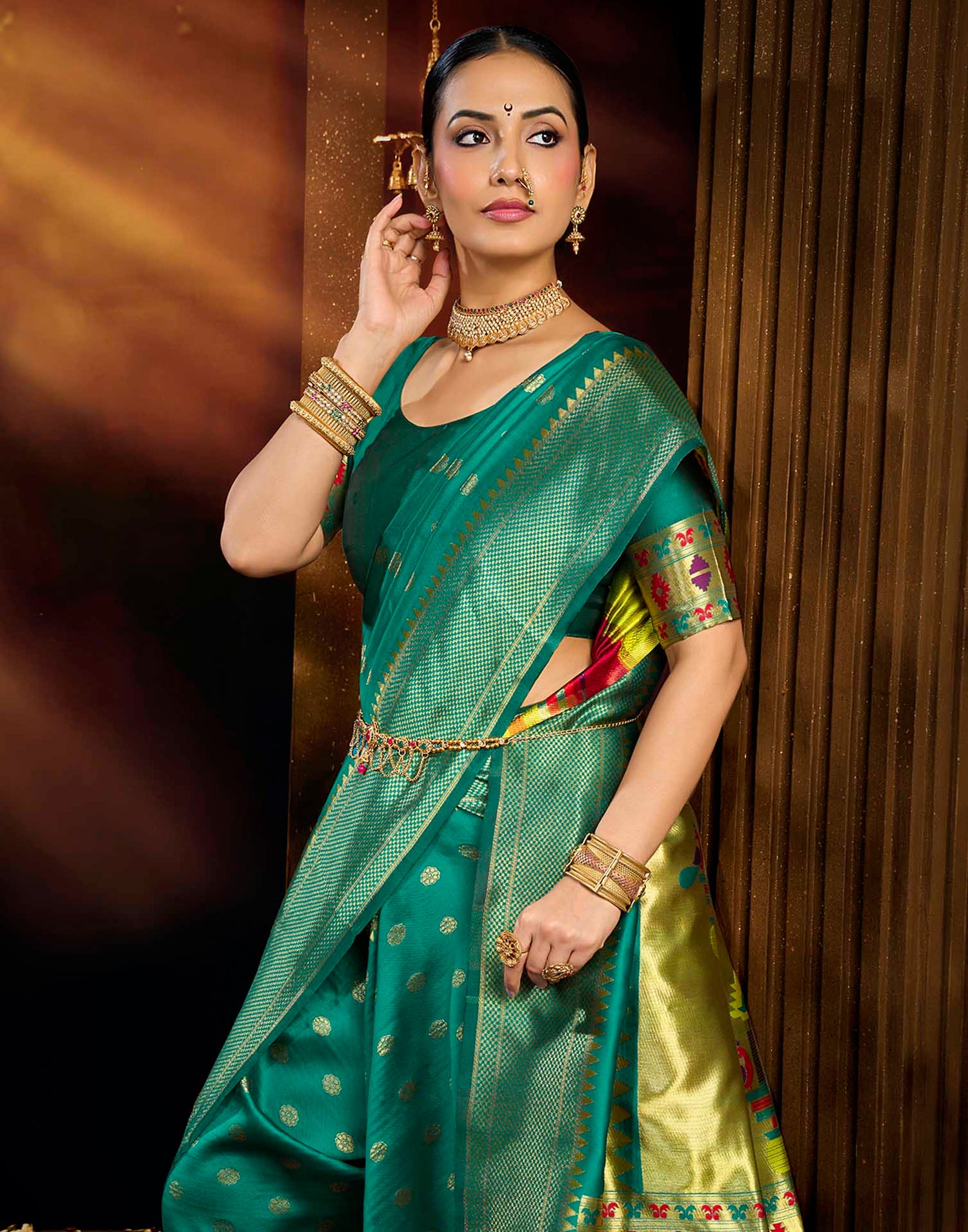 Rama Blue Silk Woven Paithani Saree