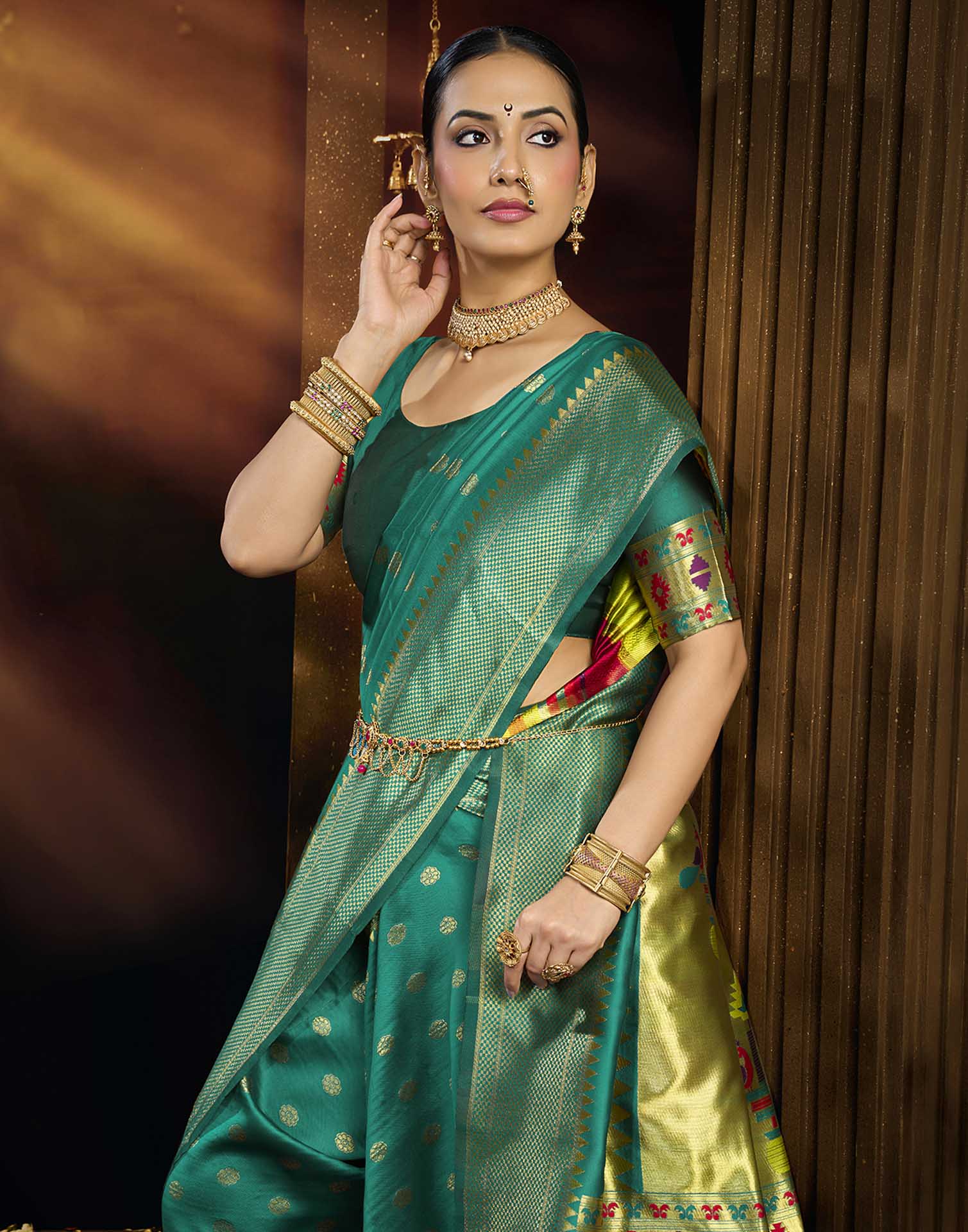 Rama Blue Silk Woven Paithani Saree