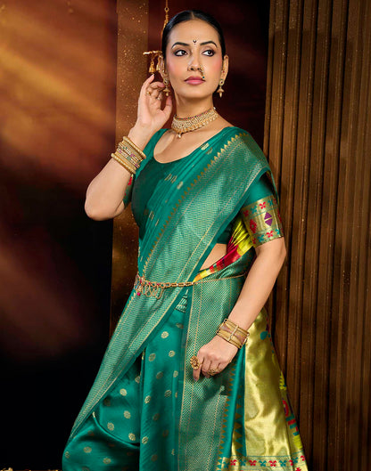 Rama Blue Silk Woven Paithani Saree