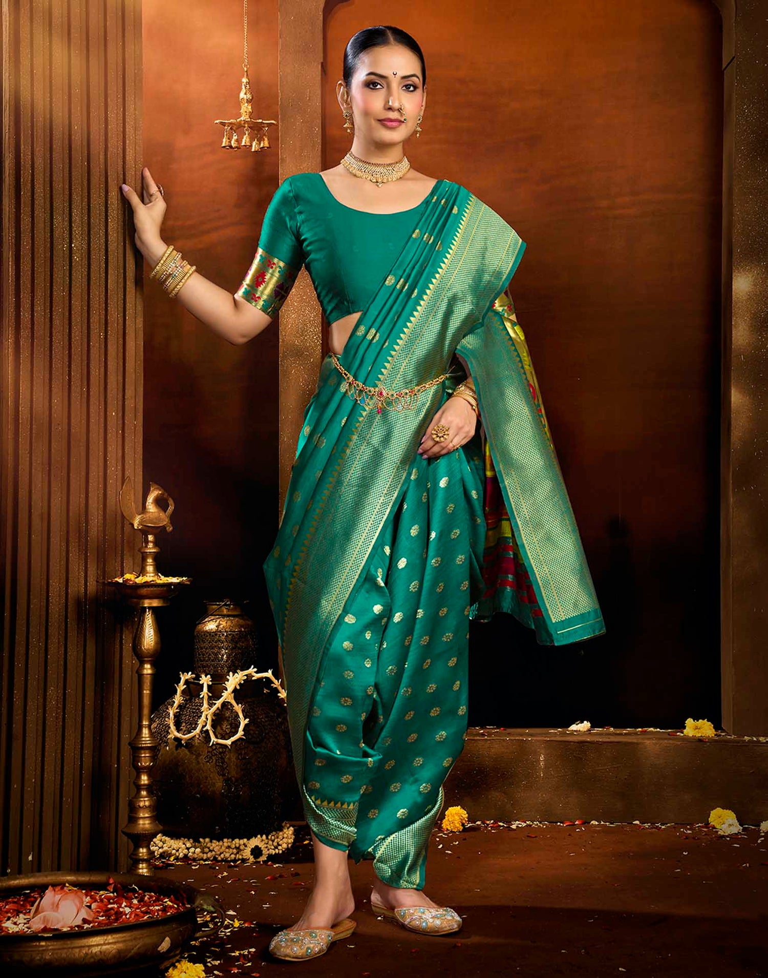 Rama Blue Silk Woven Paithani Saree