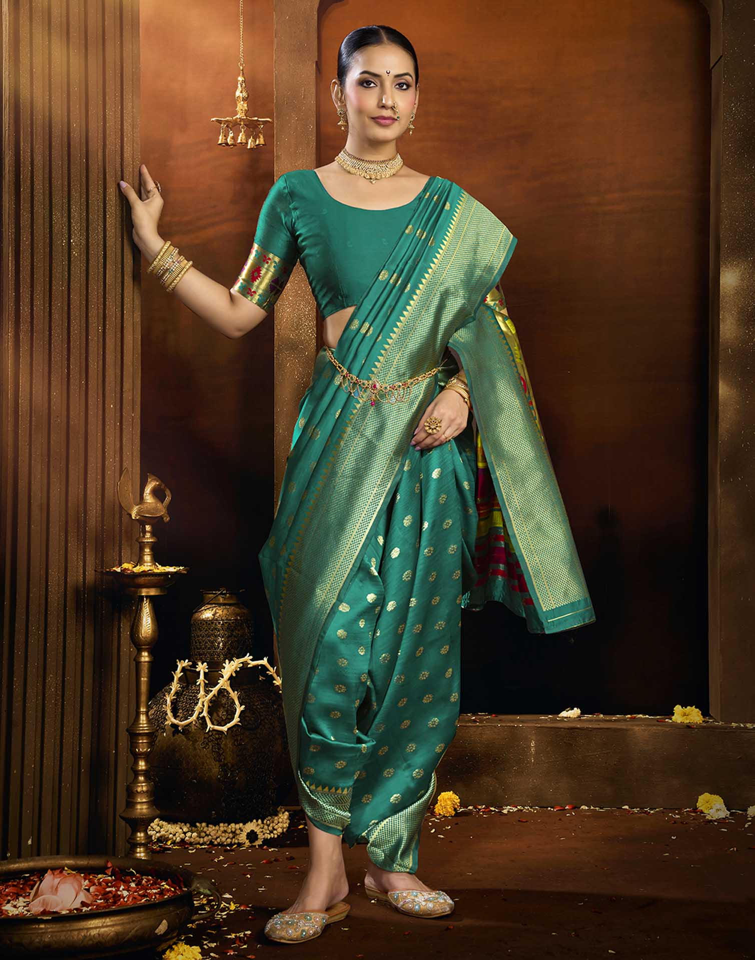 Rama Blue Silk Woven Paithani Saree