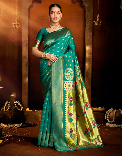 Rama Blue Silk Woven Paithani Saree