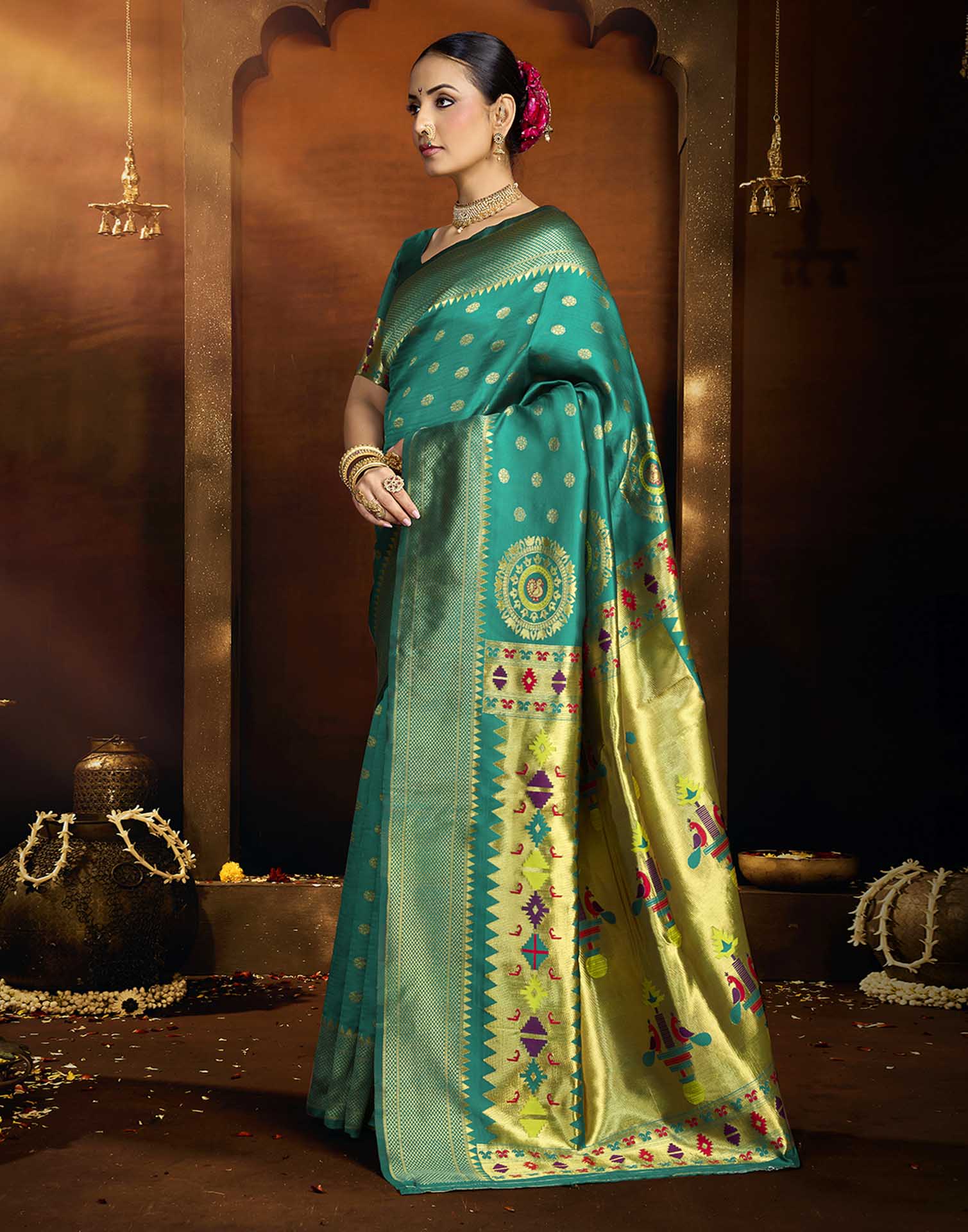 Rama Blue Silk Woven Paithani Saree