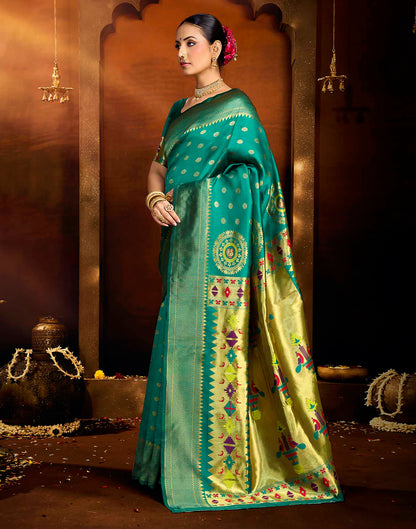 Rama Blue Silk Woven Paithani Saree