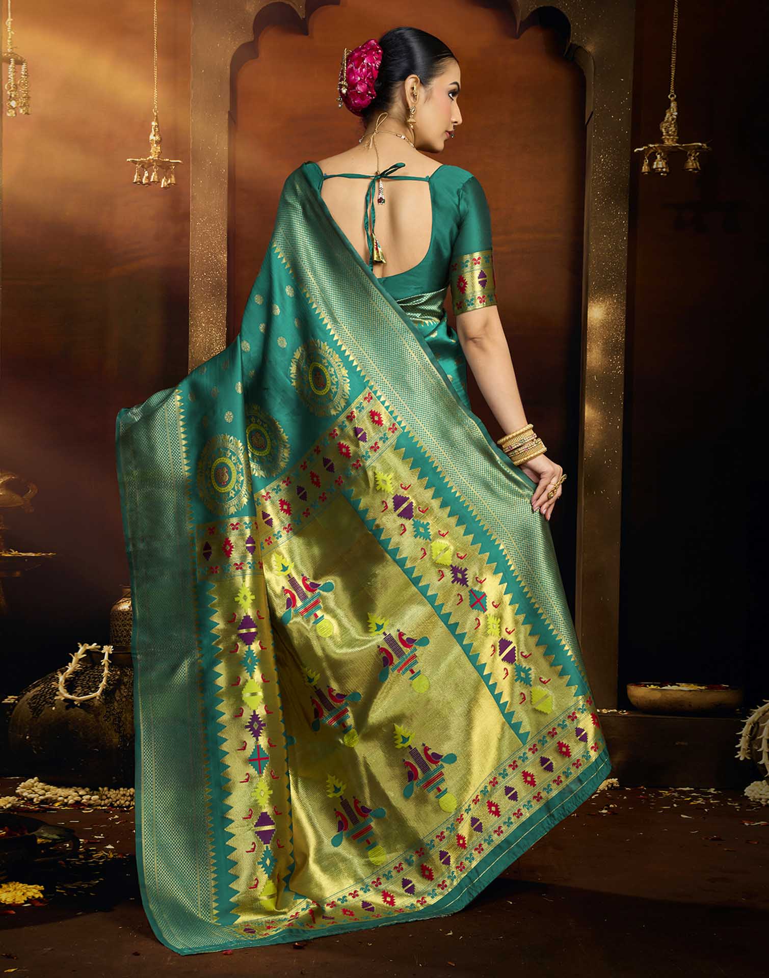 Rama Blue Silk Woven Paithani Saree