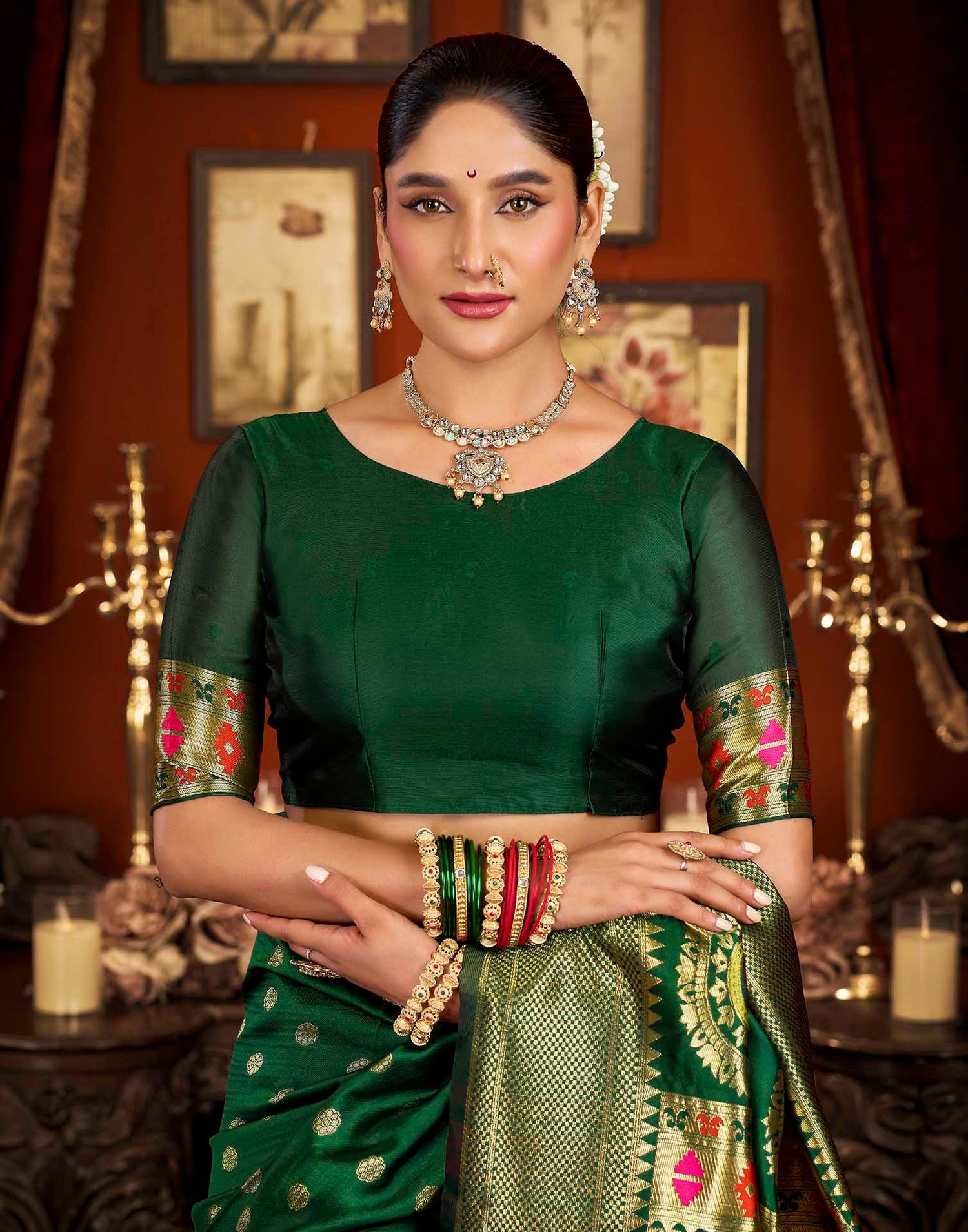 Dark Green Silk Woven Paithani Saree
