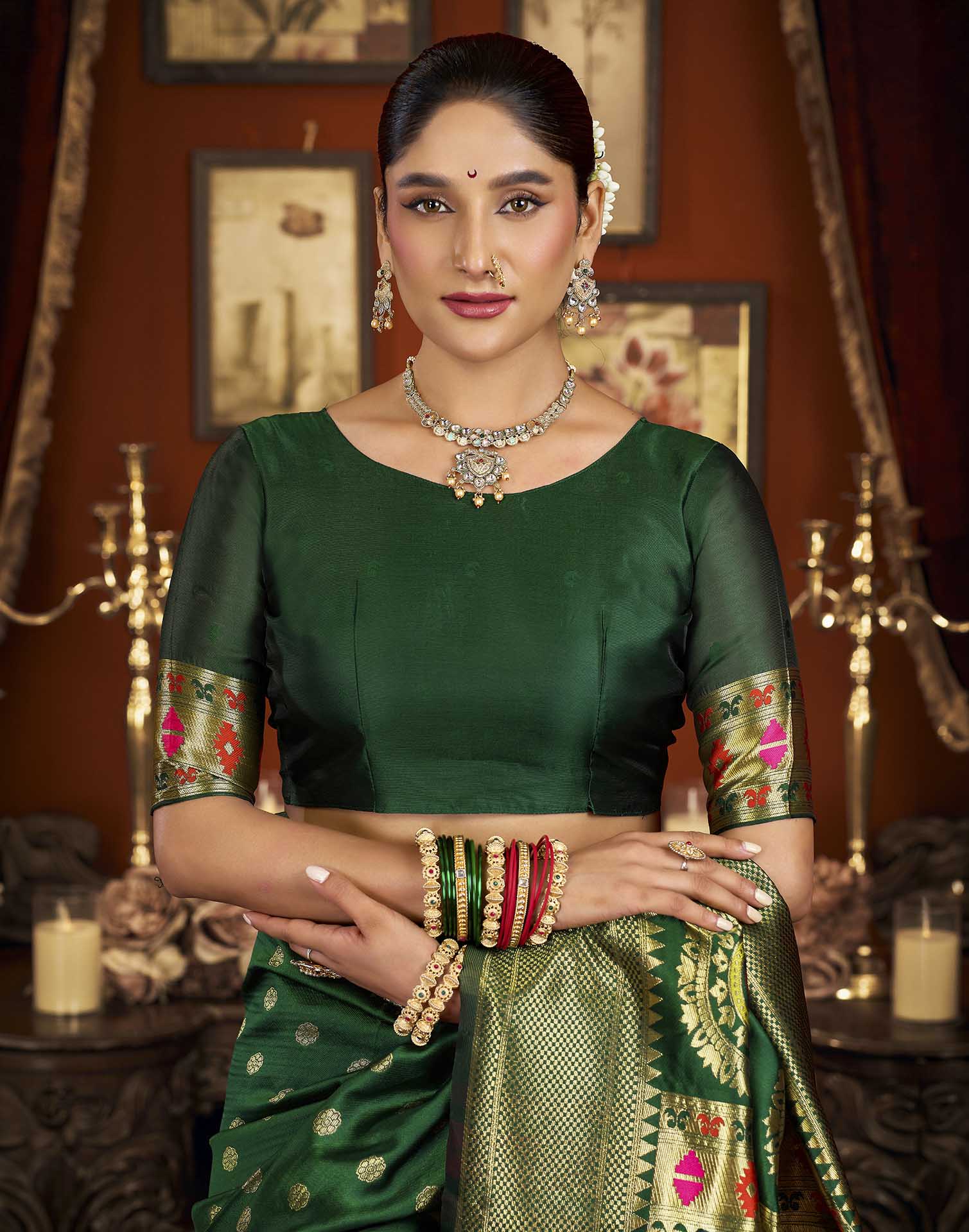 Dark Green Silk Woven Paithani Saree