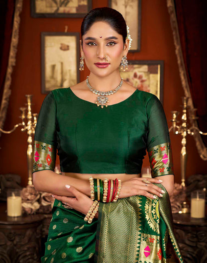 Dark Green Silk Woven Paithani Saree