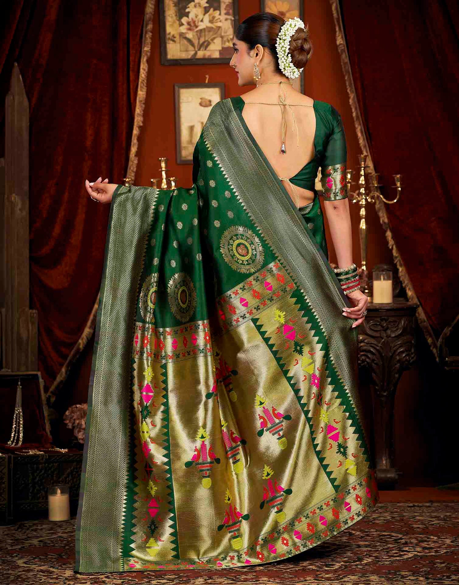 Dark Green Silk Woven Paithani Saree
