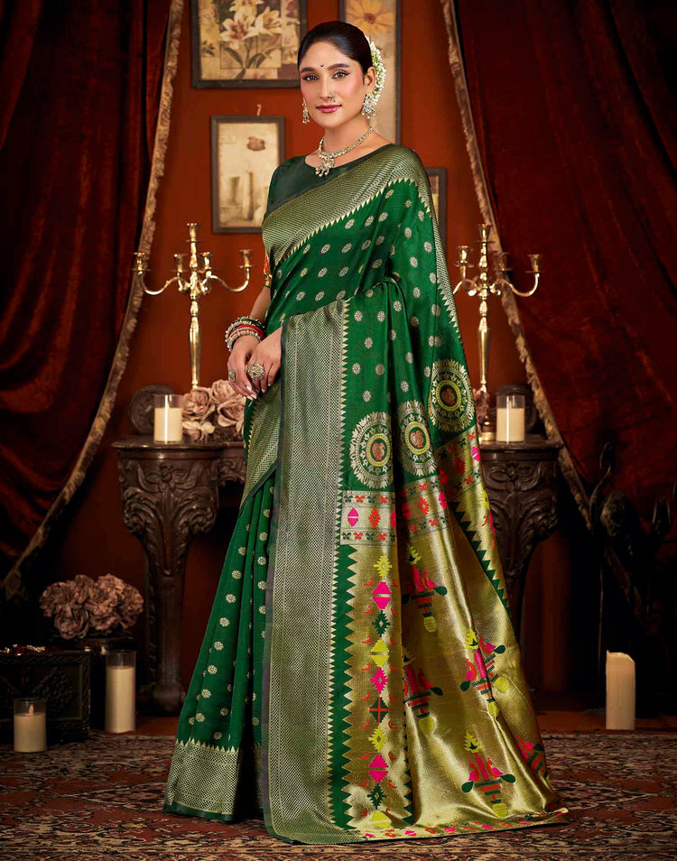 Dark Green Silk Woven Paithani Saree