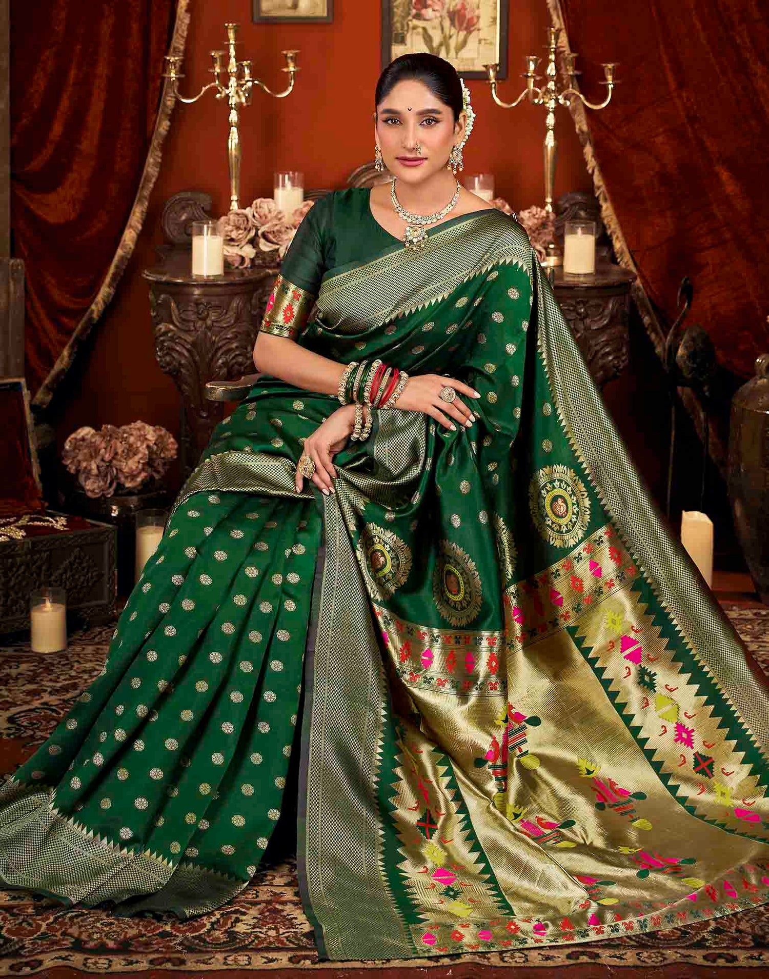 Dark Green Silk Woven Paithani Saree