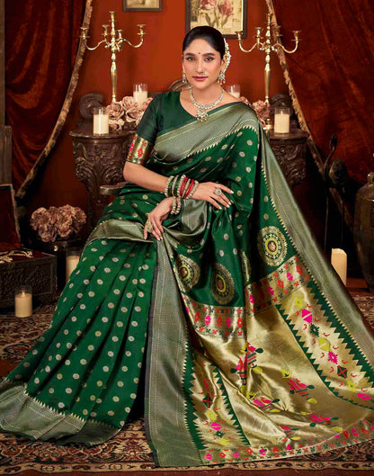 Dark Green Silk Woven Paithani Saree