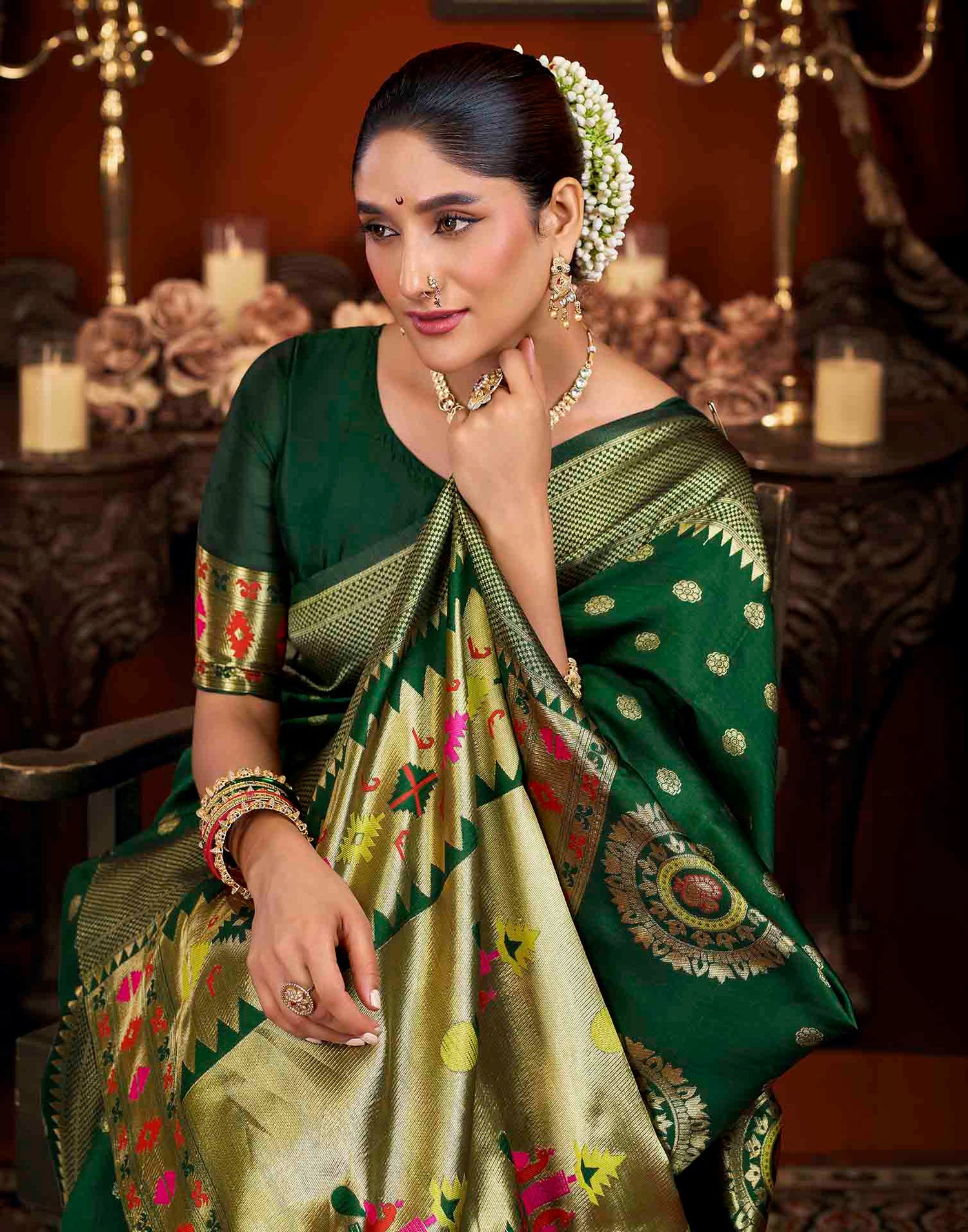 Dark Green Silk Woven Paithani Saree