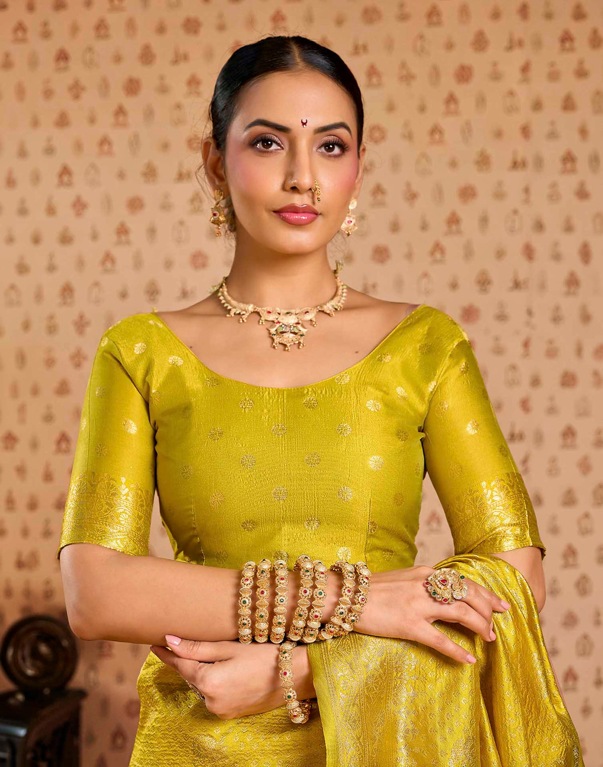 Lime Yellow Silk Woven Banarasi Saree