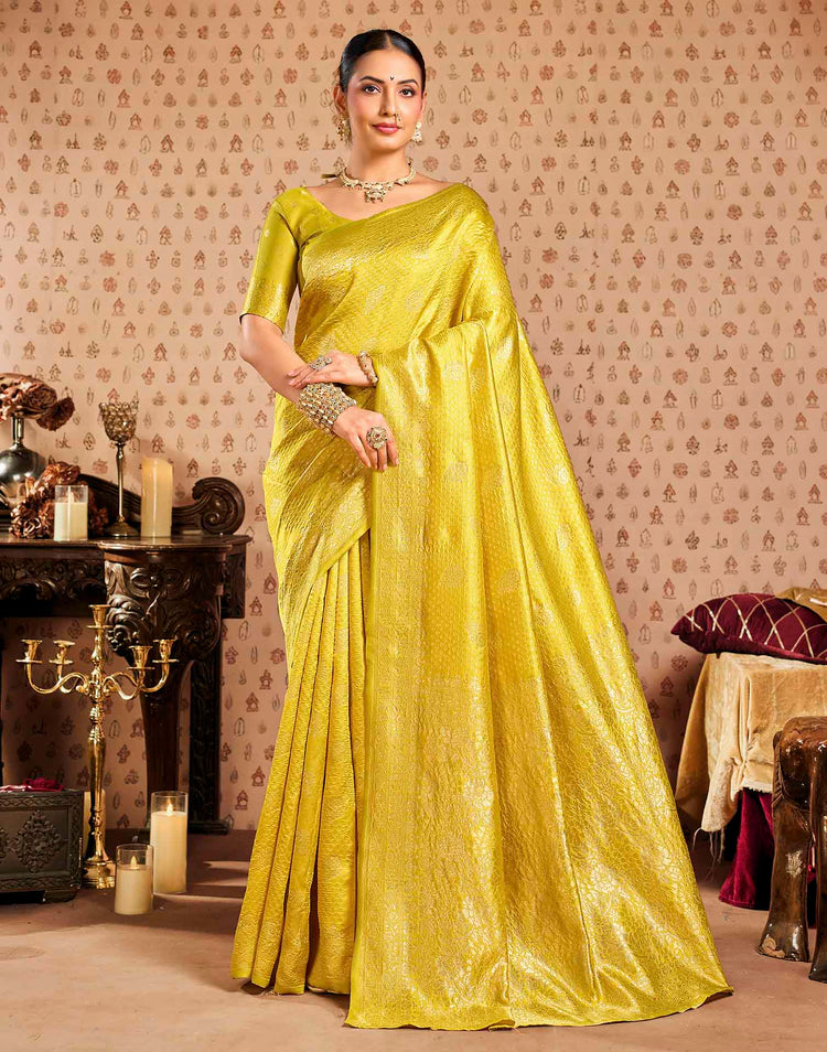 Lime Yellow Silk Woven Banarasi Saree